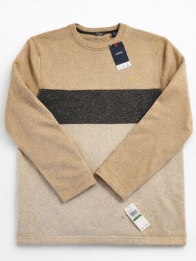 Izod Men's Tan and Dark Gray Colorblock Crewneck Sweater